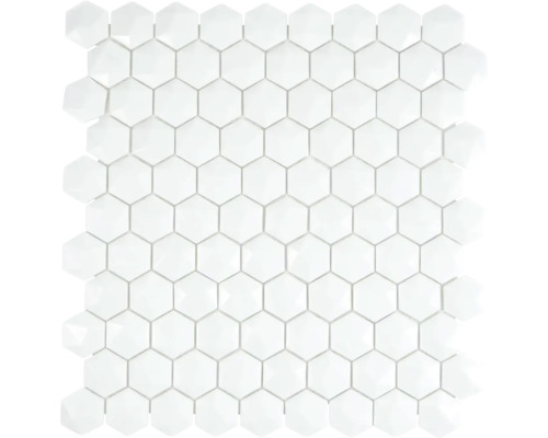 Skleněná mozaika Arctic 01 Hexagon Eco bílá 3D 29x30 cm