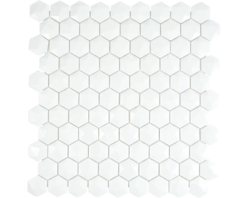 Skleněná mozaika Arctic 01 Hexagon Eco bílá 3D 29x30 cm Šestiúhelníková mozaiková dlaždice