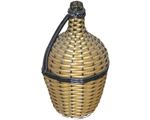 Skleněný demižon v proutěném koši s uchem