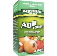 Balení herbicidu AgroBio Opava Agil 100 EC s cibulí a jahodami