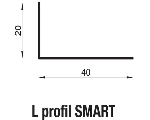 Nákres inteligentního L profilu o rozměrech 20 krát 40 milimetrů