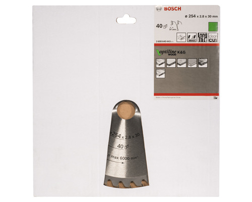 Pilový kotouč Bosch Optiline K a G Wood, 254 x 2,8 x 30 milimetrů, 40 zubů