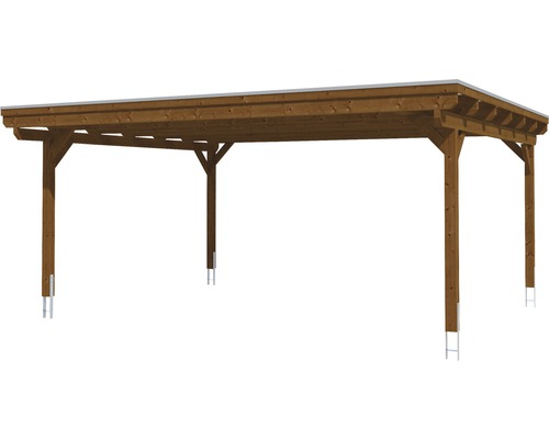 Dřevěný přístřešek pro auto s plochou střechou a patkami