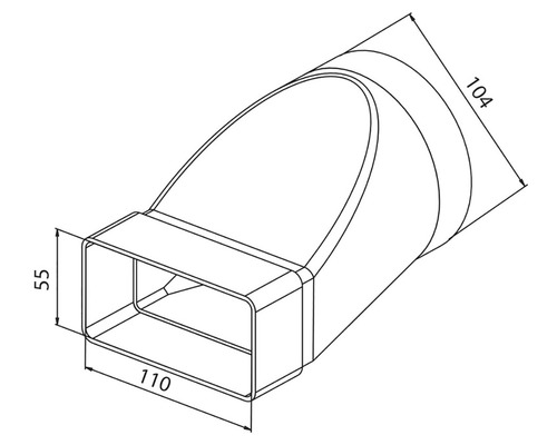 Technický výkres tvarovky kanálu o rozměrech 110 x 55 x 104 mm