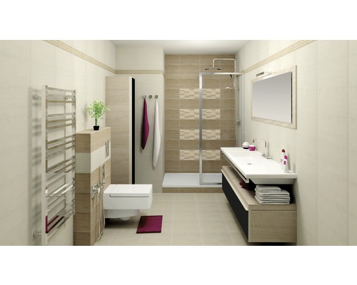 Koupelna se sprchou, umyvadlem, toaletou a topným žebříkem