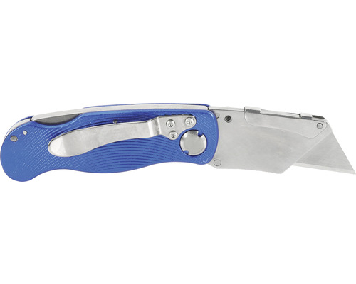Odlamovací nůž s modrou rukojetí a lichoběžníkovou čepelí