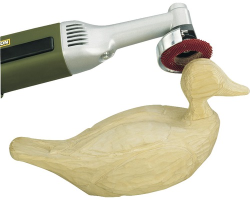 Úhlová bruska Proxxon používaná na dřevěné kachně