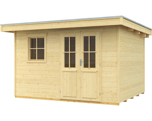 Zahradní domek s dvoukřídlými dveřmi a oknem