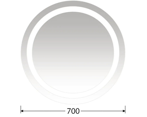 Kulaté zrcadlo do koupelny s osvětlením Intedoor Round 70 x 70 cm RU ZS 70 Technický výkres kulatého zrcadla o průměru 700 milimetrů.