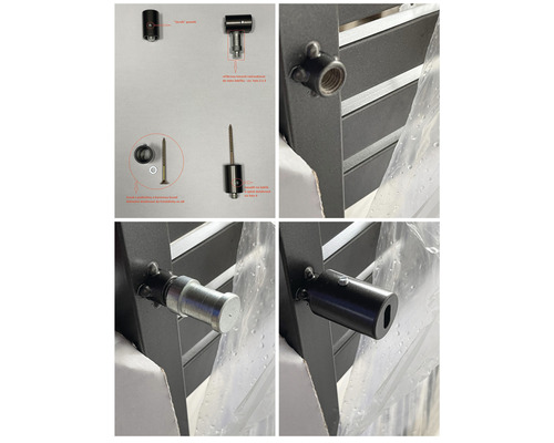 Detailní pohledy na kování plotu se šroubem a montážním návodem