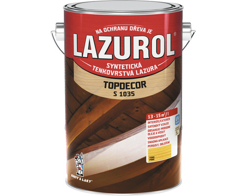 Lazura na dřevo Lazurol Topdecor S1035 T60 pinie 4,5 l Lazurol tenkovrstvá lazura na ochranu dřeva pro vnitřní i vnější použití