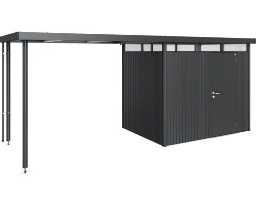 Ocelový zahradní domek s přístřeškem pro auto