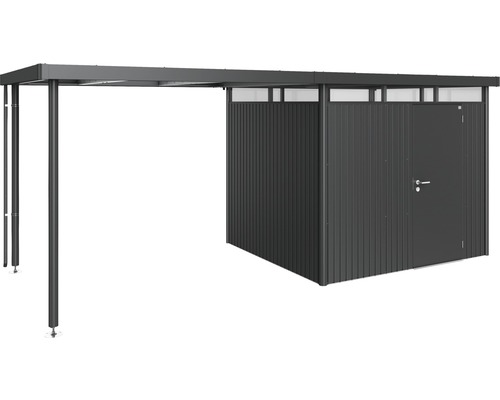 Kovová zahradní bouda s přístřeškem a dveřmi