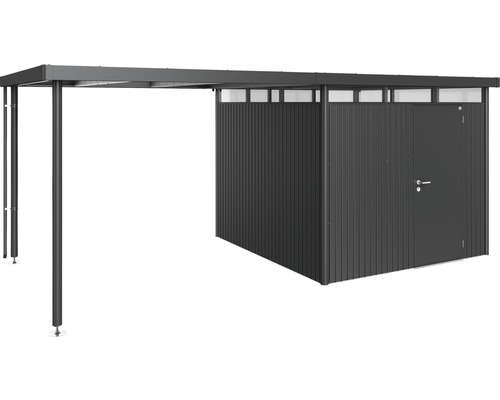 Kovový zahradní domek s přístřeškem a dveřmi