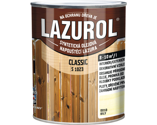 Lazura na dřevo Lazurol Classic S1023 bílá 0,75 l