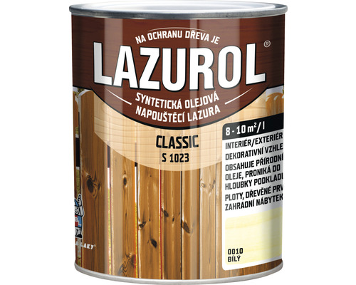 Lazura na dřevo Lazurol Classic S1023 bílá 0,75 l Lazurol lazura na ochranu dřeva plechovka