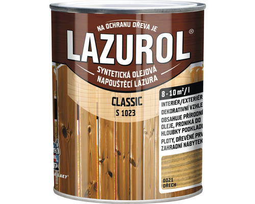 Lazura na dřevo Lazurol Classic S1023 ořech 0,75 l Ochranná lazura na dřevo v plechovce