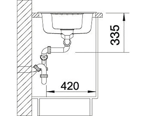 Technický výkres umyvadla s rozměry 335 a 420