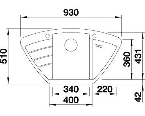 Technický výkres umyvadla s rozměry