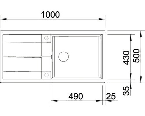 Technický výkres dřezu s rozměry
