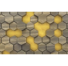 Dekorativní obklad stěn s dřevěnými a hexagonovými motivy