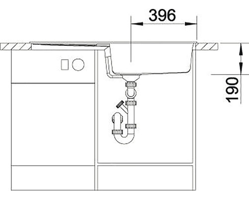 Nákres dřezu o rozměrech 396 a 190 milimetrů.