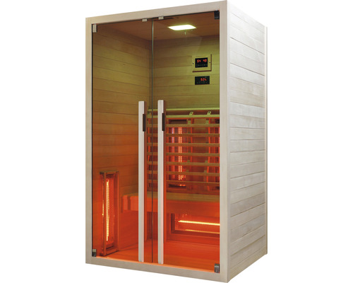 Infra sauna se skleněnou přední stěnou a dřevěným obložením