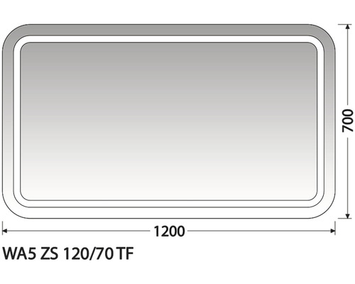 Zrcadlo do koupelny s osvětlením Intedoor Wave 120 x 70 cm WA5 ZS 120/70 TF Technický nákres zrcadla o rozměrech 1200 x 700
