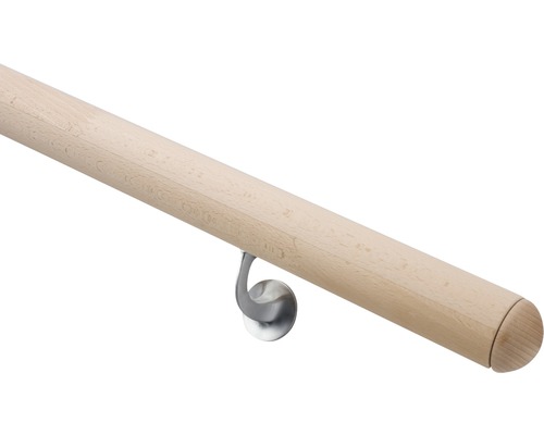 Bukové madlo zábradlí Pertura Ø 52 mm 1500 mm komplet včetně příslušenství (96) Dřevěné madlo s držákem z nerezové oceli