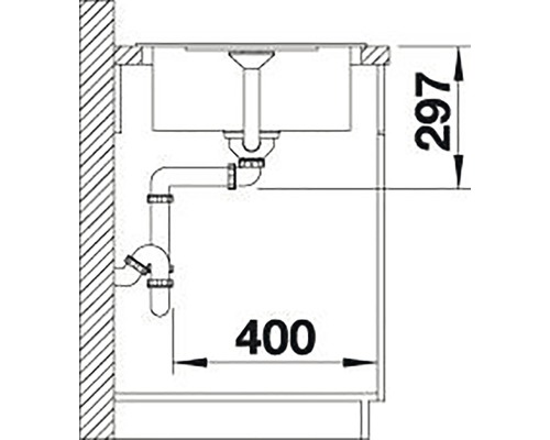 Technický nákres dřezu s rozměry 297 a 400