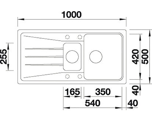 Nákres dřezu s rozměry