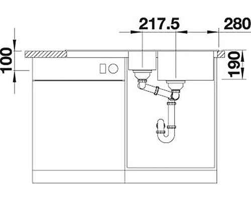 Nákres skříňky pod umyvadlo s umyvadlem a rozměry