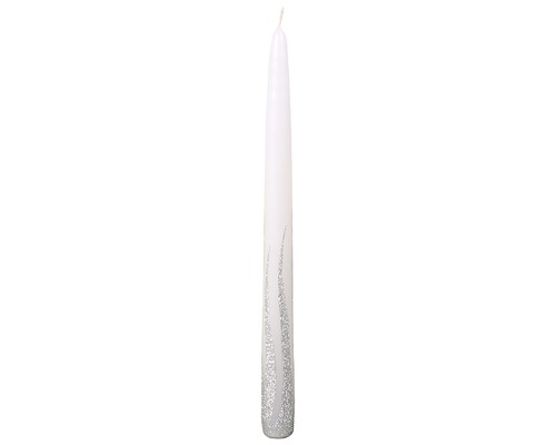 Vánoční svíčka kónická FLAME SILVER 29 cm bílo-stříbrná