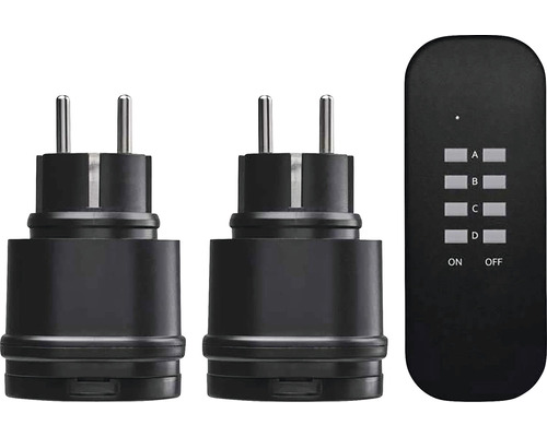 Dvě bezdrátové zásuvky s dálkovým ovládáním.