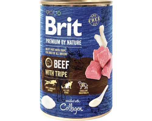 Konzerva pro psy Brit Premium by Nature Beef with Tripes s hovězím a dršťkami 400 g