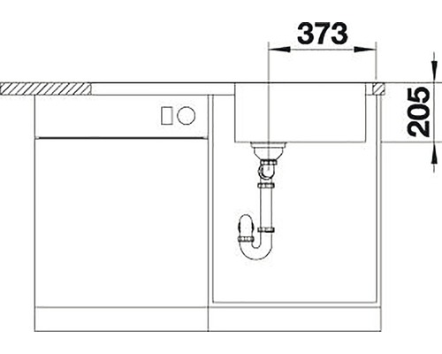 Výkres dřezu s rozměry 373 a 205