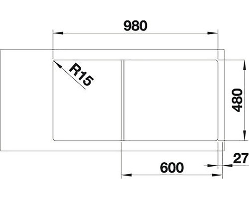 Výkres dřezu s rozměry