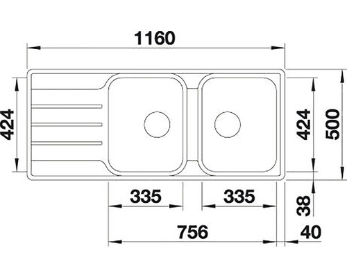 Technický nákres dvoudřezu s odkapávací plochou a rozměry