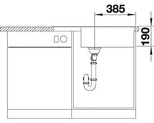 Nákres dřezu o rozměrech 385 x 190 milimetrů.