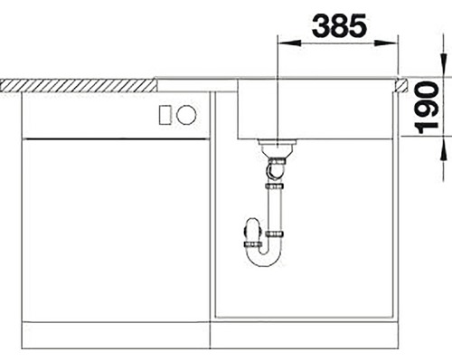 Technický nákres dřezu s rozměry 385 a 190.
