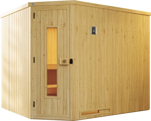 Dřevěná sauna s dveřmi a oknem