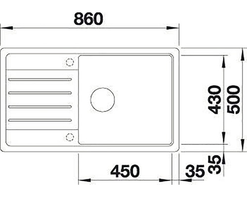 Technický nákres kuchyňského dřezu s rozměry