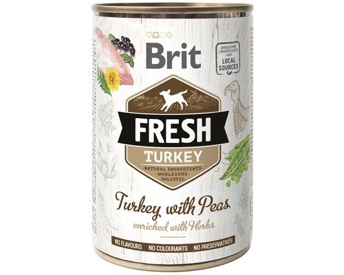 Konzerva pro psy Brit Fresh Turkey with Peas 400 g Brit psí konzerva s čerstvým krůtím masem a hráškem