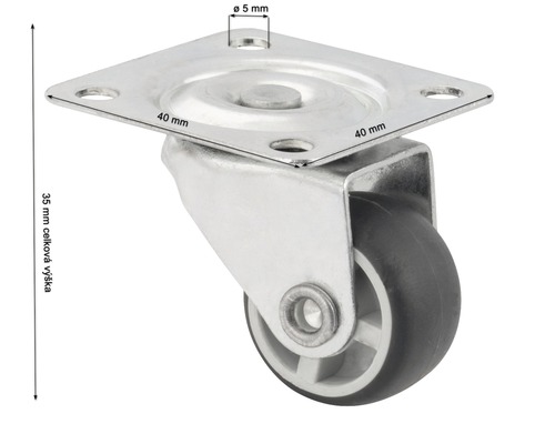 Otočné kolečko s deskou pro upevnění, průměr kola přibližně 50 milimetrů