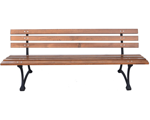 Parková lavička z dřeva s opěradlem a kovovým rámem
