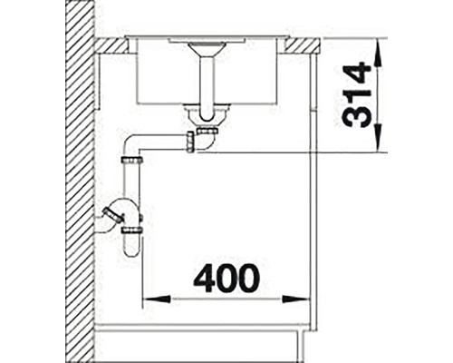 Technický výkres dřezu se sifonem a rozměry