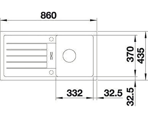 Technický výkres dřezu s rozměry
