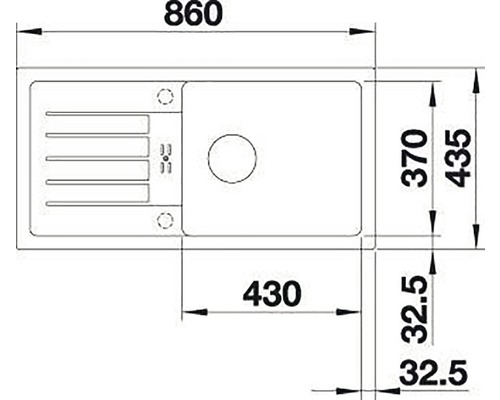 Technický výkres kuchyňského dřezu s rozměry