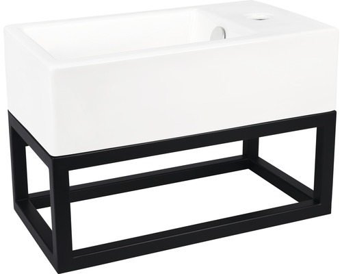 Umyvadlo s podstavcem s černým kovovým rámem