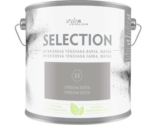 Barva na zeď StyleColor Selection Střecha světa šedá 2,5 l Kbelík s matnou interiérovou barvou Style Color Selection